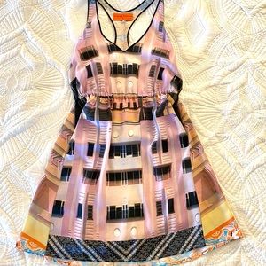 Clover Canyon Miami Art Deco Lightweight Dress - T-back, Pockets, Gathered Waist